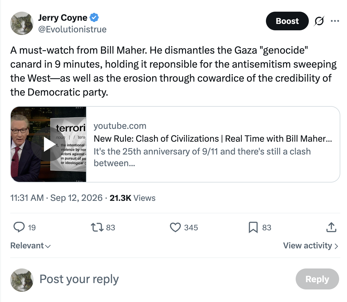 Bill Maher schools the young and the anti-Israel Democrats